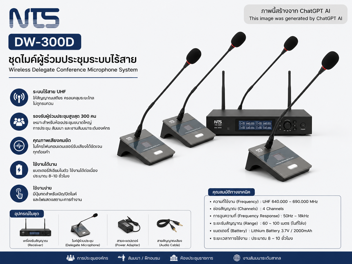 NTS NTS DW-300D ชุดไมค์ผู้ร่วมประชุมระบบไร้สาย