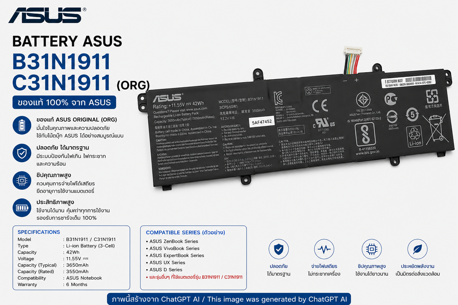 Battery Asus (B31N1911,C31N1911)(ORG)